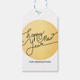 Etiqueta Para Presente Tipografia moderna do Feliz ano novo Dourado