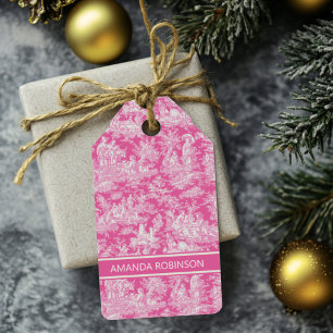 Etiqueta Para Presente Tóile de jouy, rosa-quente, elegante