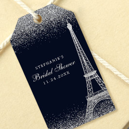 Etiqueta Para Presente Torre Eiffel de Paris Brilho Prateado Chá de Noiva