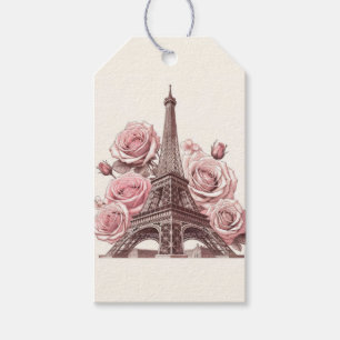 Etiqueta Para Presente Torre Eiffel de Paris & Rosas Cor-de-Rosa