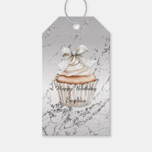 Etiqueta Para Presente Torta Branca Glamurosa com Laço de Aniversário Pra