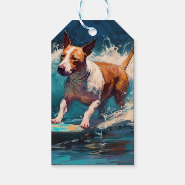 Etiqueta Para Presente Touro Terrier Beach Surfing Painting (Frente)