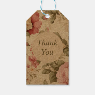 Etiqueta Para Presente Trabalho de arte floral retrô Obrigado papel kraft