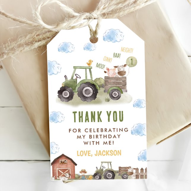 Etiqueta Para Presente Tractor de Aquarela Fazenda 1º Aniversário  (Criador carregado)