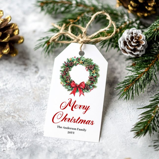 Etiqueta Para Presente Traditional Christmas Wreath Holiday Label (Traditional Christmas Wreath Holiday Label)