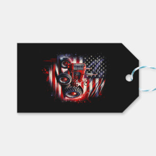 Etiqueta Para Presente Trator Patriótico 4 de Julho Bandeira Americana Fa