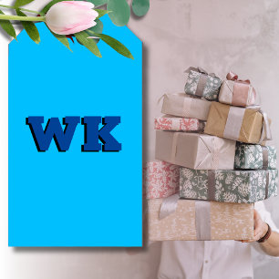 Etiqueta Para Presente Trendy Modern Deep Blue 3D Monograma   Azul ciano