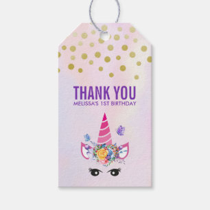 Etiqueta Para Presente Trendy Pink Unicorn Confetti e Flores Obrigado