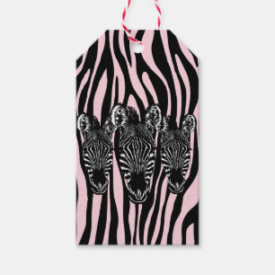 Etiqueta Para Presente Trendy Zebra Herd em Zebra - Impressão Rosa