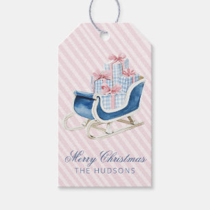 Etiqueta Para Presente Trenó de Presentes Xadrez de Natal Azul e Rosa