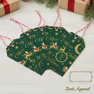 Etiqueta Para Presente Trenó e Rena de Natal com Brilho Dourado Personali