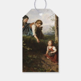 Etiqueta Para Presente Três Crianças Escolhendo Cerejas Selvagens na Flor
