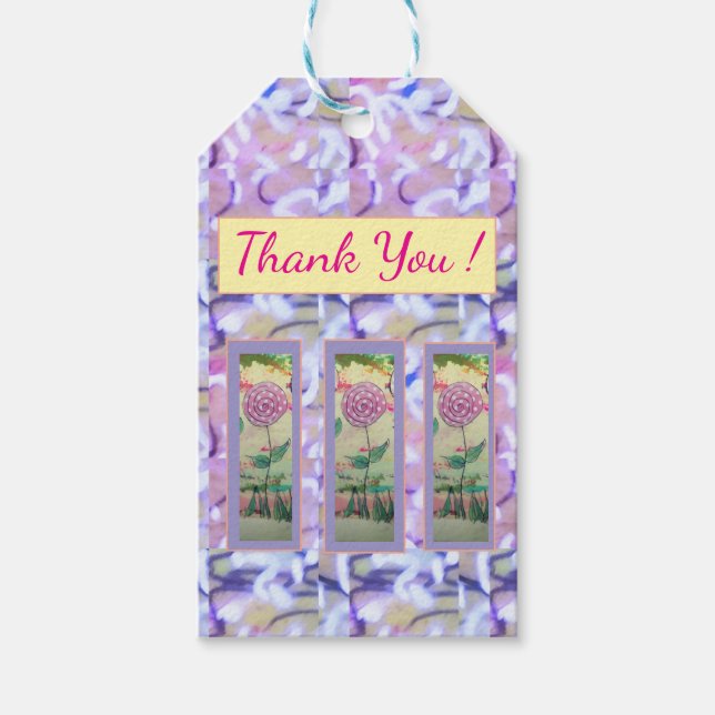 Etiqueta Para Presente Três Flores Lollipop "Obrigado" (Frente)