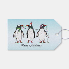 Etiqueta Para Presente Três pinguins festivos de Natal com texto personal