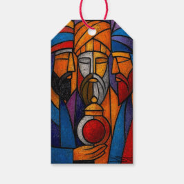 Etiqueta Para Presente Três Reis Magos em Vidro Colorido Moderno
