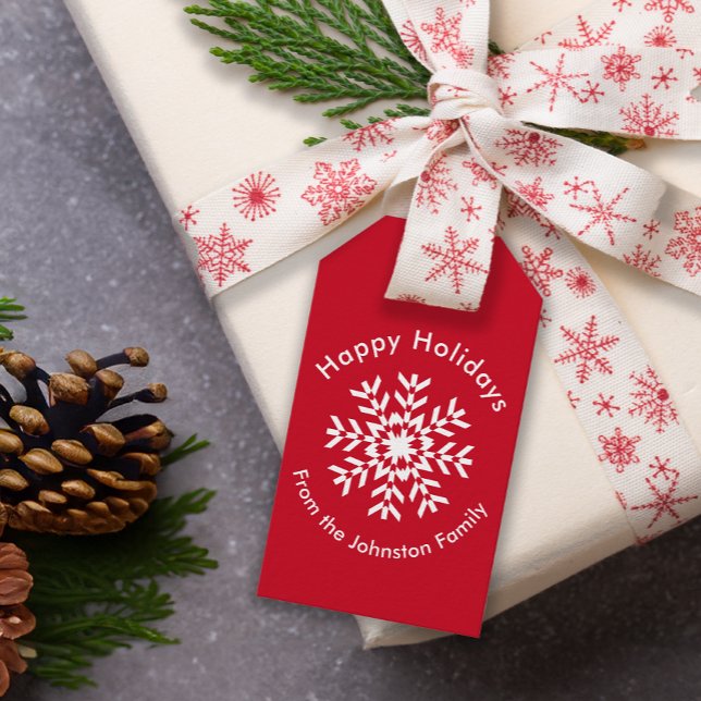 Etiqueta Para Presente Tribal Snowflake - Geométrico Vermelho Natal (Criador carregado)