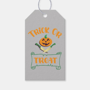 Etiqueta Para Presente Trick or treat caveira Halloween rosto de abóbora