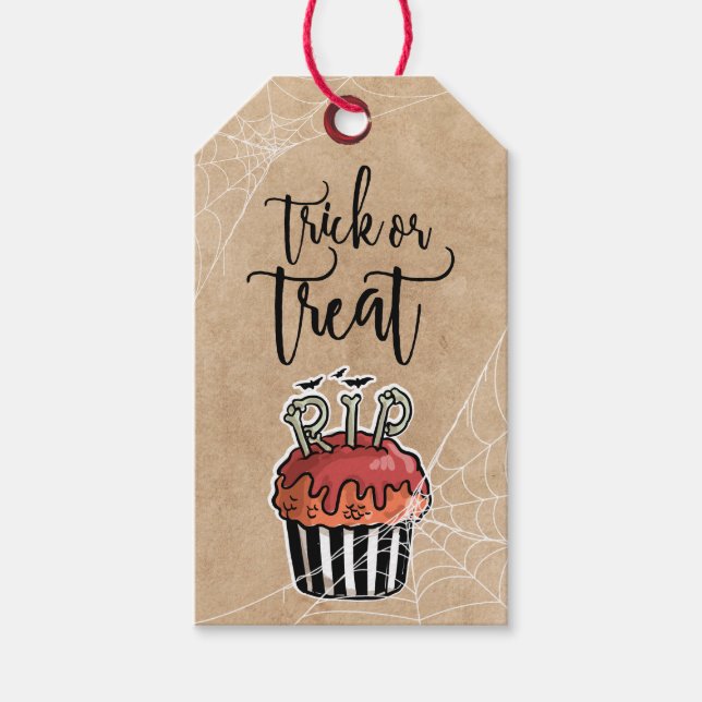 Etiqueta Para Presente Trick or treat Halloween cupcake (Frente)