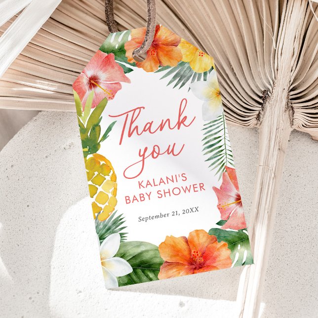 Etiqueta Para Presente Tropical Floral Luau Chá de fraldas (Criador carregado)