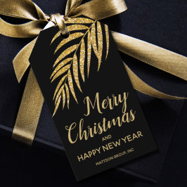 Etiqueta Para Presente Tropical Gold Glitter Palm Christmas Thank You