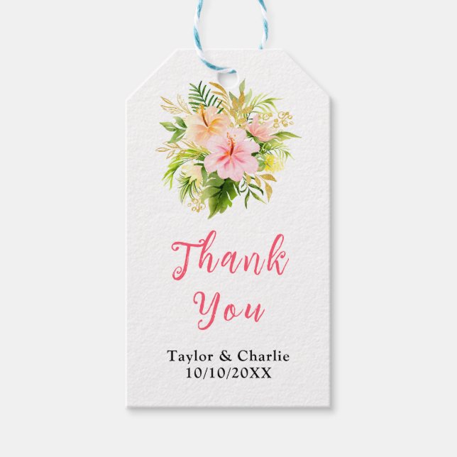 Etiqueta Para Presente Tropical Jungle Floral Wedding Thank You (Frente)