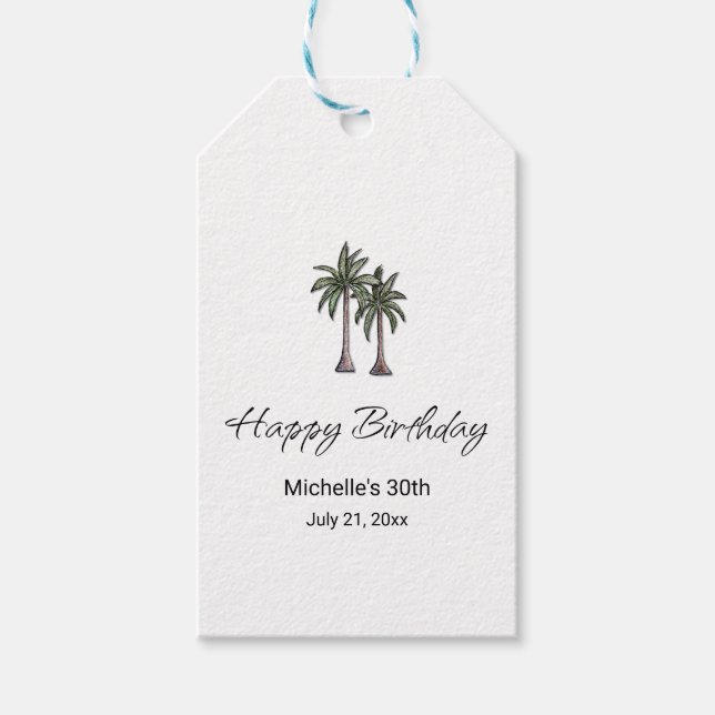 Etiqueta Para Presente Tropical Palm Trees Elegant 30th Birthday Party (Frente)