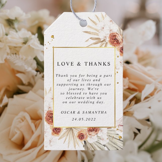 Etiqueta Para Presente Tropical Terracotta Seca Palma Folha Dourada (Criador carregado)