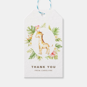Etiqueta Para Presente Tropical Watercolor Giraffe Summer Obrigado
