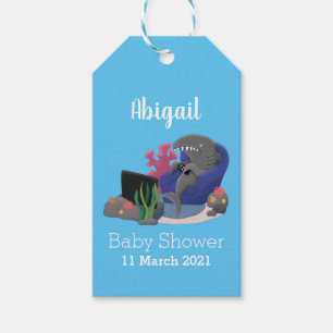 Etiqueta Para Presente Tubarão engraçado assistindo desenhos animados n