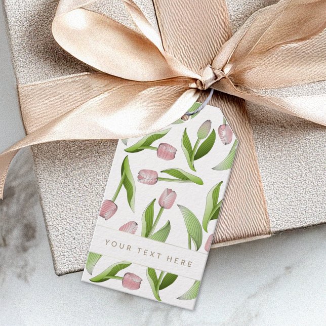 Etiqueta Para Presente Tulipa Rosa Botânica Personalizada Flor Moderna (Criador carregado)
