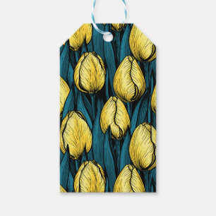 Etiqueta Para Presente Tulipas amarelas com folhas azuis