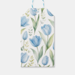 Etiqueta Para Presente Tulipas Azuis Pintura Floral Aquarela Botânica
