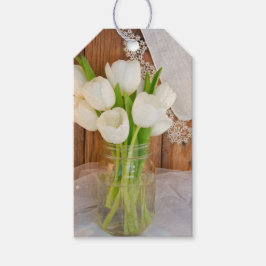 Etiqueta Para Presente Tulipas brancas russas no Mason Jar Wedding Tag Fa