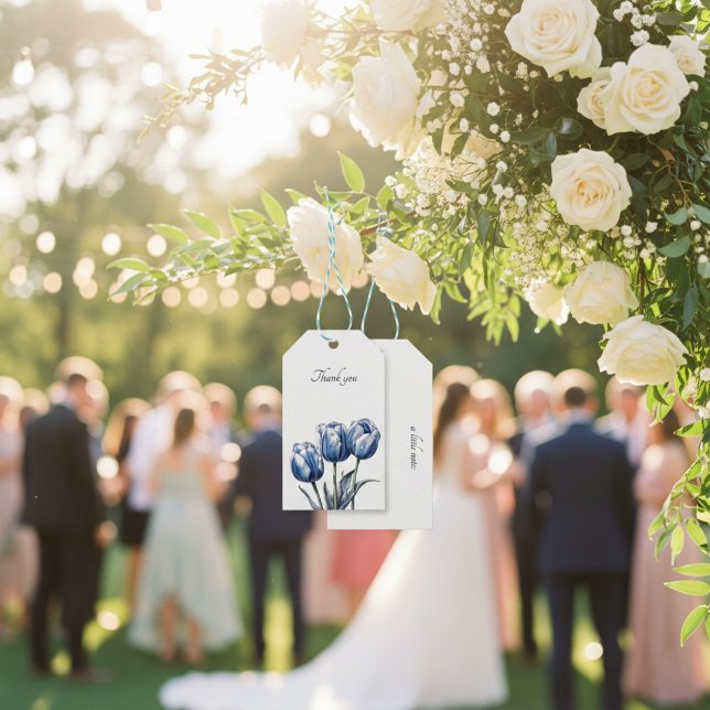 Etiqueta Para Presente Tulipas em Azul de Delft personalizáveis (Criador carregado)