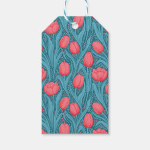 Etiqueta Para Presente Tulipas em azul e vermelho