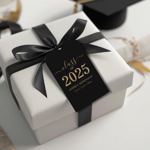 Etiqueta Para Presente Turma de 2025 Black Gold Script Graduação