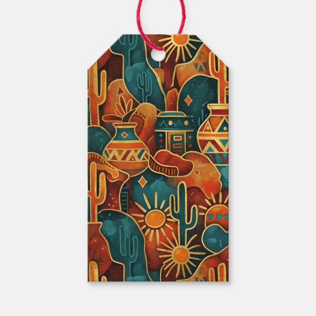 Etiqueta Para Presente Turquesa e Dourado Abstrato Sudoeste (Frente)