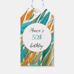 Etiqueta Para Presente Turquesa Laranja Bela Aquarela Personalizada