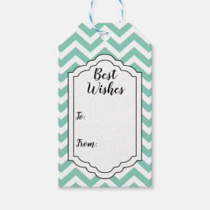 Etiqueta Para Presente Turquesa Pastel e Branco Chevron Casamento Anivers