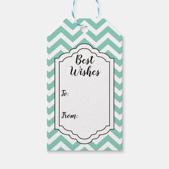 Etiqueta Para Presente Turquesa Pastel e Branco Chevron Casamento Anivers (Frente)