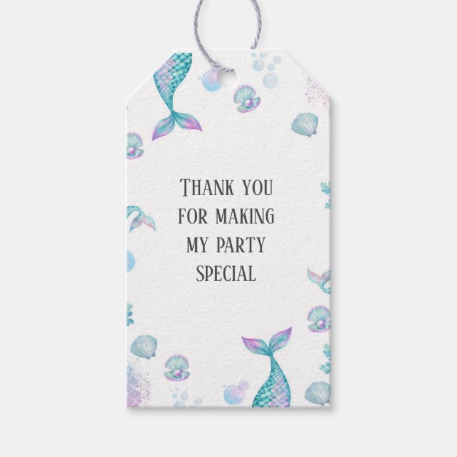 Etiqueta Para Presente Turquesa Sereia - Festa de aniversário (Frente)