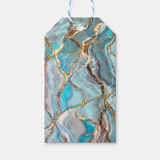 Etiqueta Para Presente Turquoise Geode Kintsugi Teal (Frente)