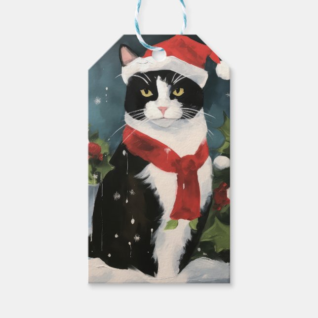 Etiqueta Para Presente Tuxedo Cat no Natal da Neve (Frente)