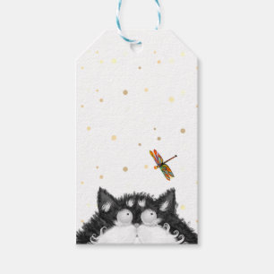 Etiqueta Para Presente Tuxedo Cat Surpreendido por Dragonfly
