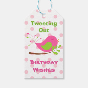 Etiqueta Para Presente Tweet cor-de-rosa do aniversário do pássaro de