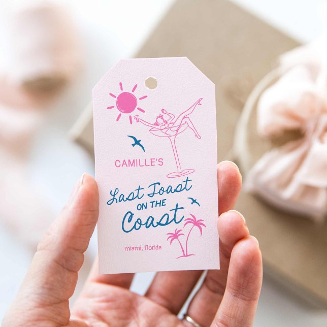 Etiqueta Para Presente Último Brinde Rosa Na Bachelorette Costeira (Beach Bachelorette Weekend Favor Tags)
