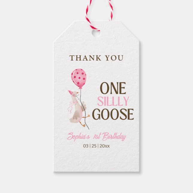 Etiqueta Para Presente Um Aniversário de Ganso Tolo, Aniversário de 1 Ano (Frente)