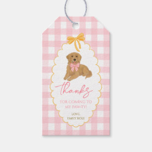 Etiqueta Para Presente Um Ano Dourado Gingham Rosa Retriever Dourado