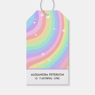 Etiqueta Para Presente Um Ano Groovy Retro Pastel Arco-Íris 1º Aniversári