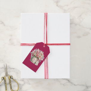 Etiqueta Para Presente Um buquê de flores em um regador para a mamãe 